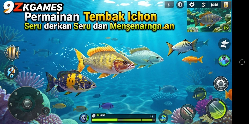 Tampilan gameplay 9ZKGAMES saat berburu ikan.