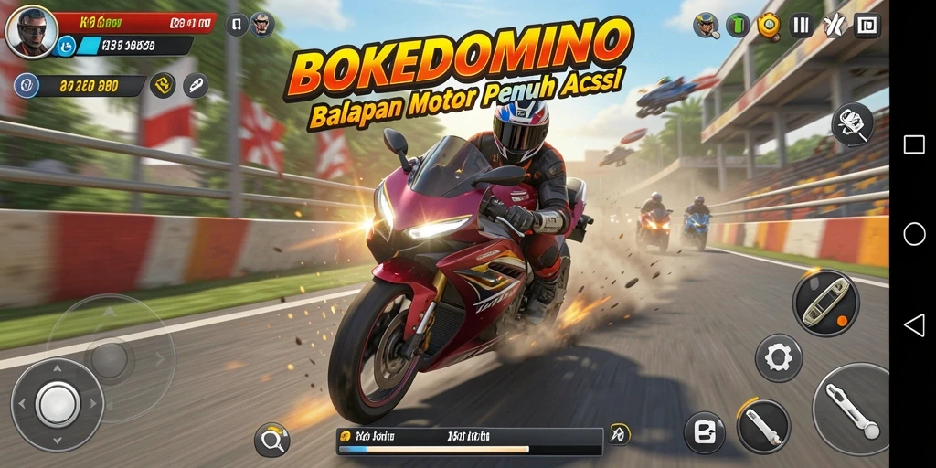 Tampilan mendebarkan saat balapan motor di <strong>BOKEDOMINO</strong>.