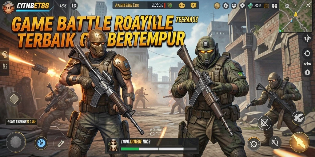 Screenshot gameplay CITIBET88 menunjukkan pertempuran seru di arena Battle Royale.