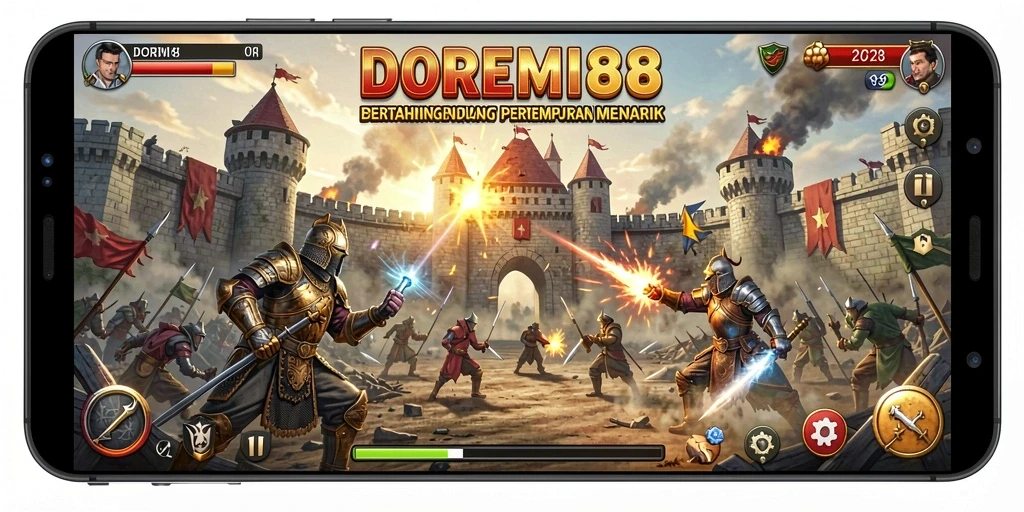 Tangkapan layar gameplay DOREMI88 menampilkan pertahanan strategis melawan serangan musuh.