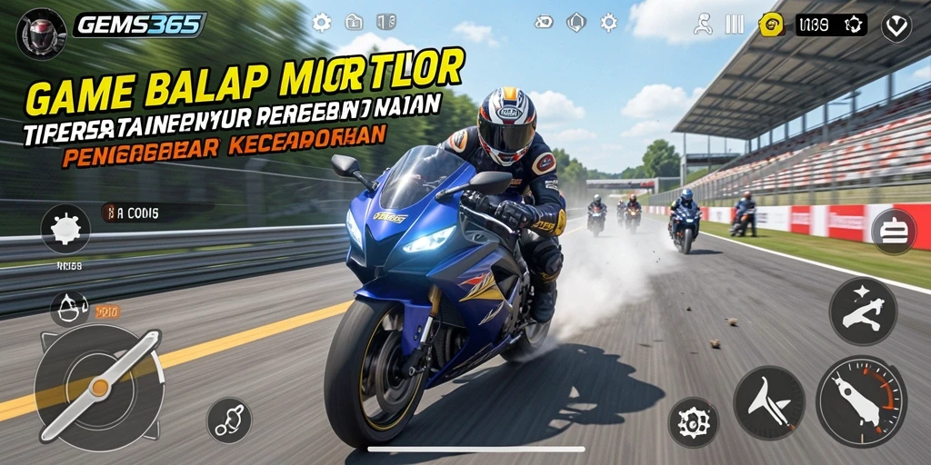 Tampilan balapan seru GEMS365 dengan motor cepat.