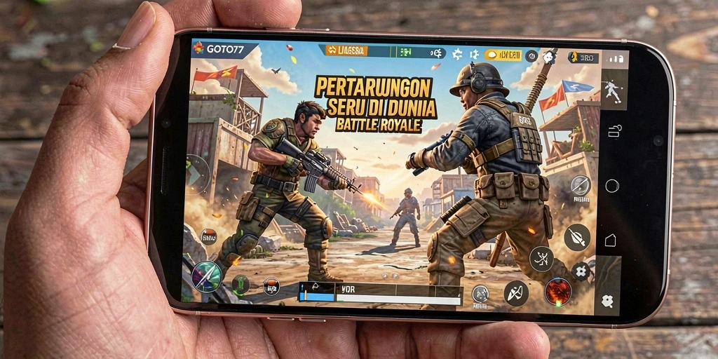 Tampilan gameplay mendebarkan dalam GOTO77 saat bertempur di arena.