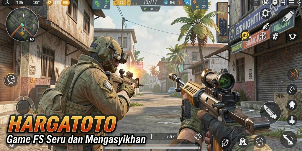 Gameplay HARGATOTO dengan aksi tembak-menembak yang seru.
