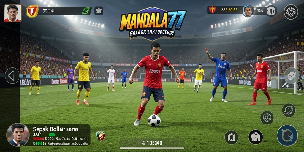 Tangkapan layar gameplay MANDALA77 yang menunjukkan aksi pertandingan sepak bola.