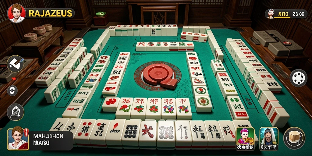 Screenshot gameplay RAJAZEUS menampilkan aksi seru dalam permainan Mahjong.