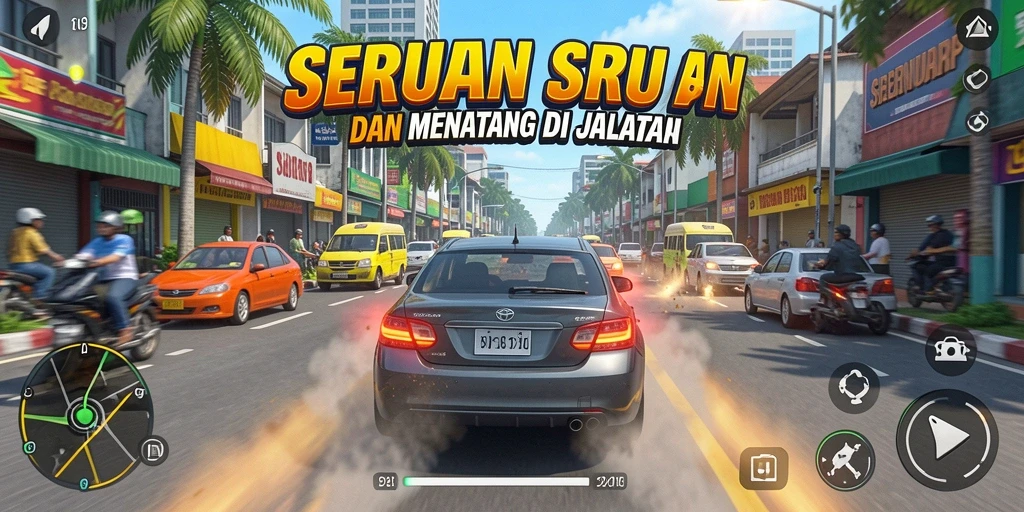 Gameplay SERURP menunjukkan aksi balapan yang mendebarkan dan menantang.