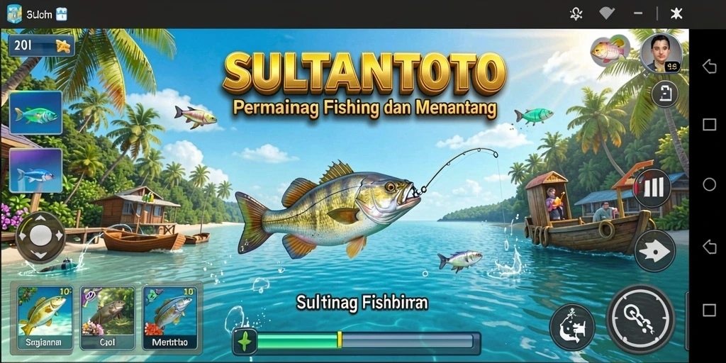 Screenshot gameplay SULTANTOTO menunjukkan aksi memancing yang seru.