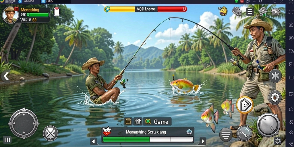 Tampilan gameplay V07 dengan aksi memancing yang seru.