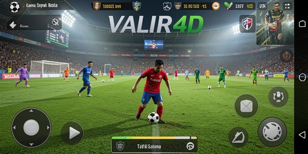 Tampilan gameplay VALIR4D dengan aksi sepak bola yang mendebarkan.